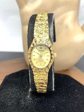 Gruen Women's Watch GR4485 Quartz Gold Dial Oval Stainless Steel Band 17mm